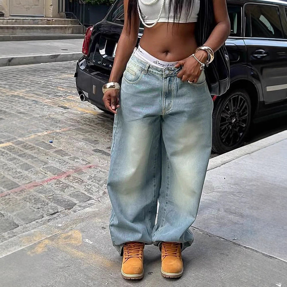 Women's American-style Distressed Washed-out Denim Jeans