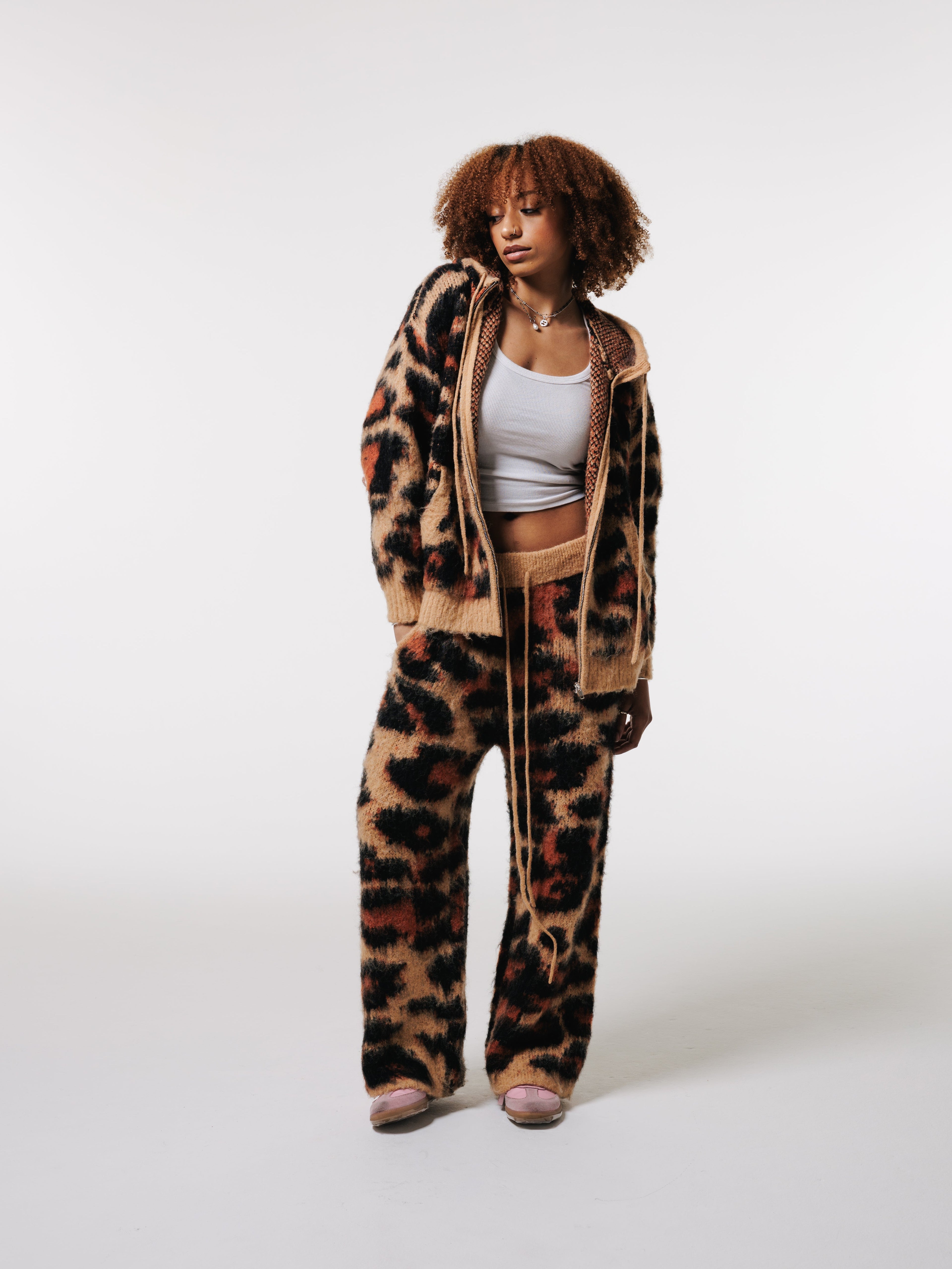Women's Cheetah Mohair Zip Up