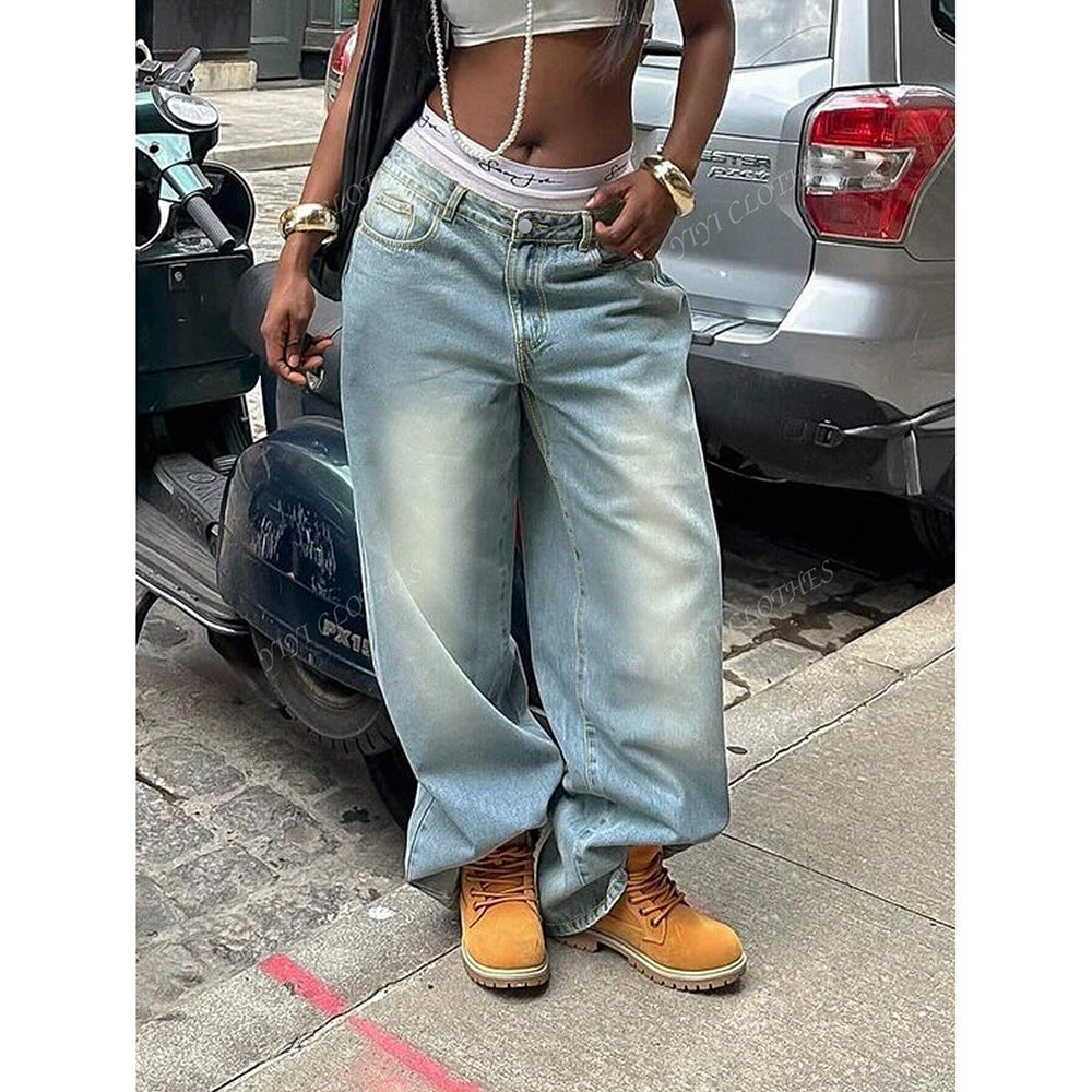 Women's American-style Distressed Washed-out Denim Jeans