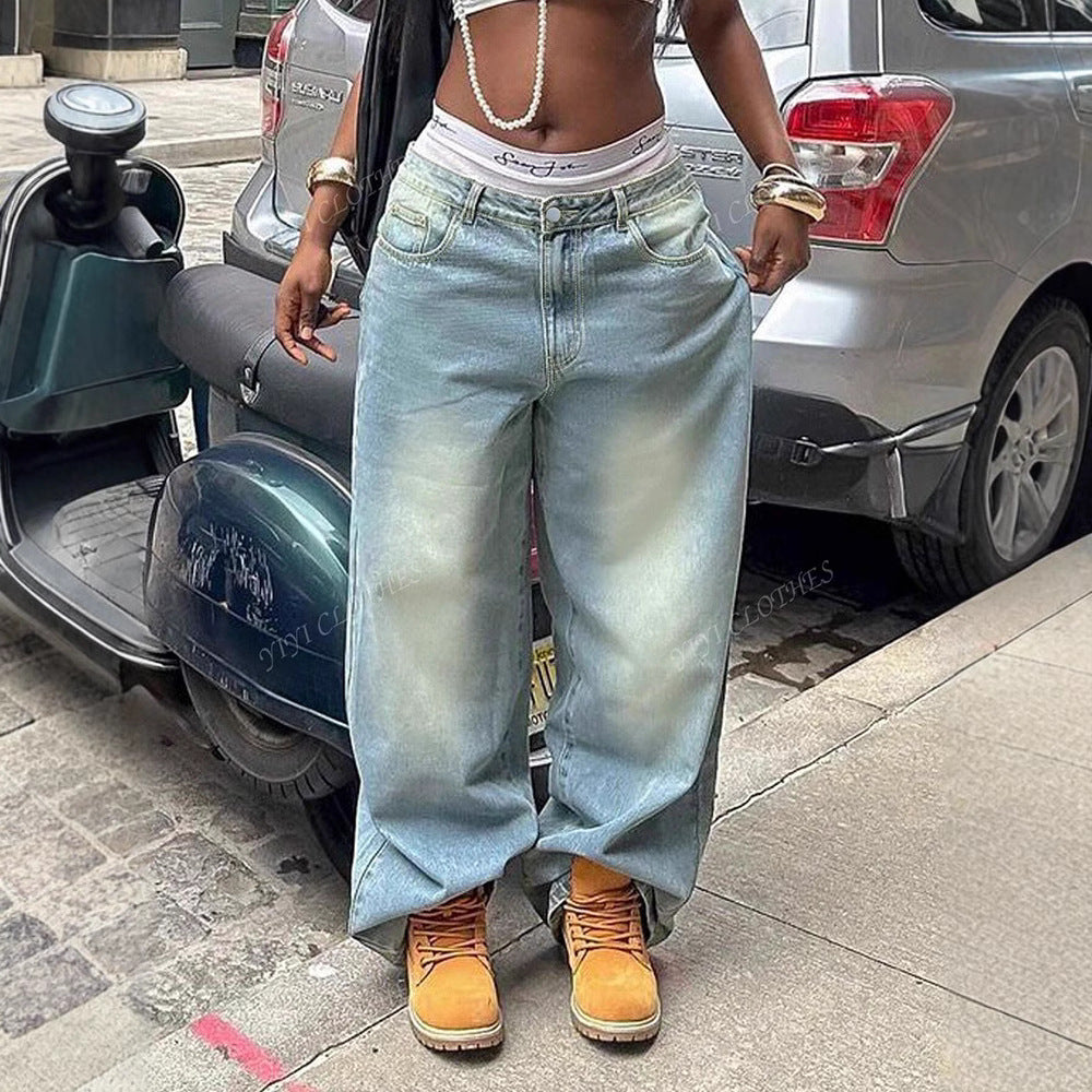 Women's American-style Distressed Washed-out Denim Jeans