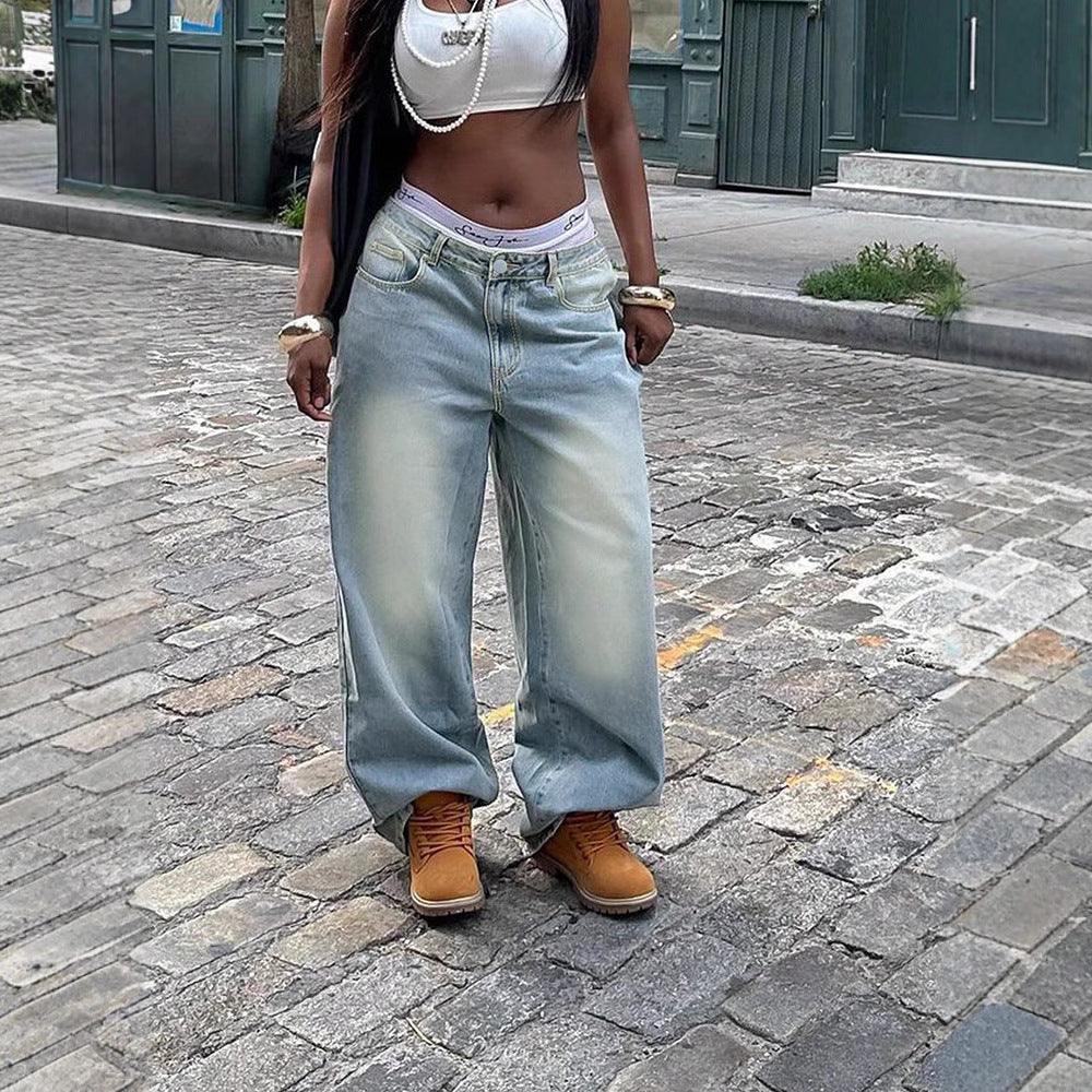 Women's American-style Distressed Washed-out Denim Jeans