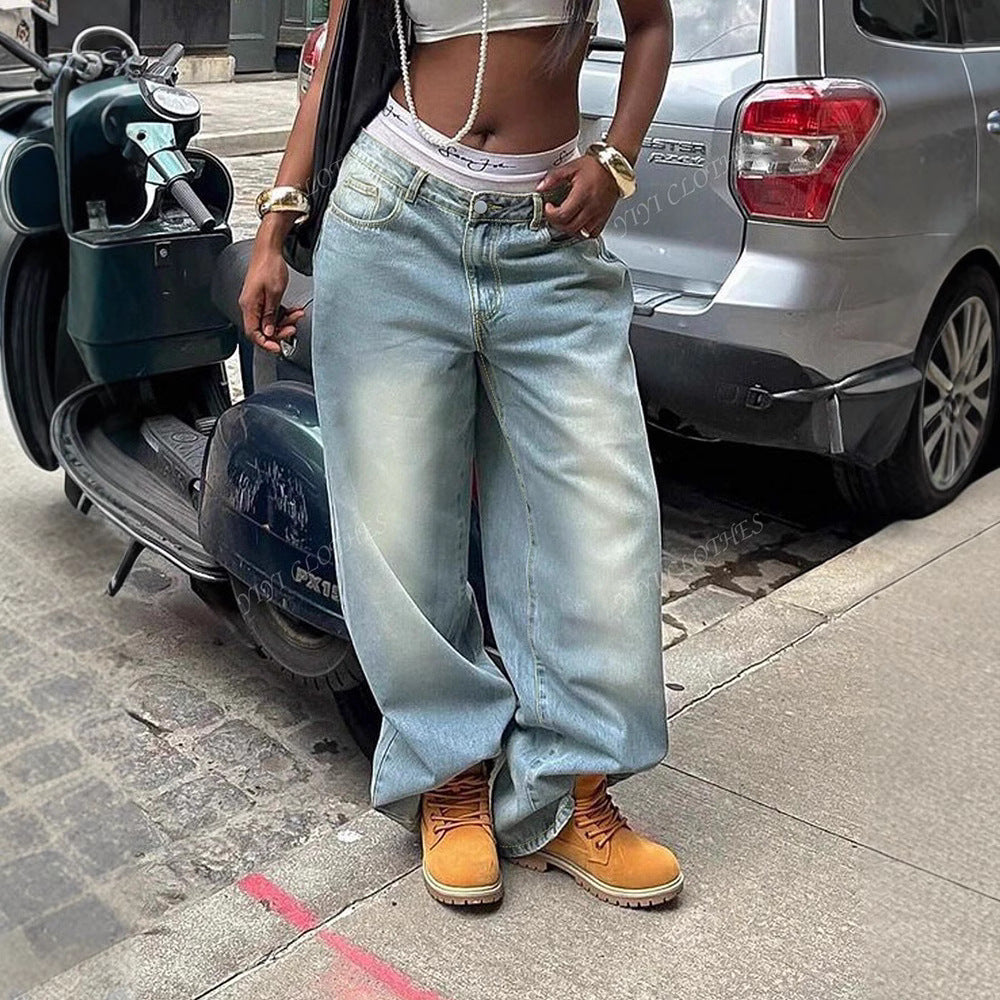 Women's American-style Distressed Washed-out Denim Jeans